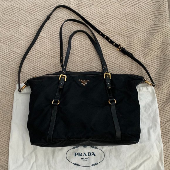 100% AUTHENTIC PRADA Tessuto Black Nylon Tote/ Shoulder/ Crossbody bag - Picture 1 of 12